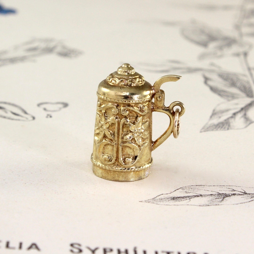 Vintage 14k Beer Stein Charm Yellow Gold Mechanical Tankard Etsy