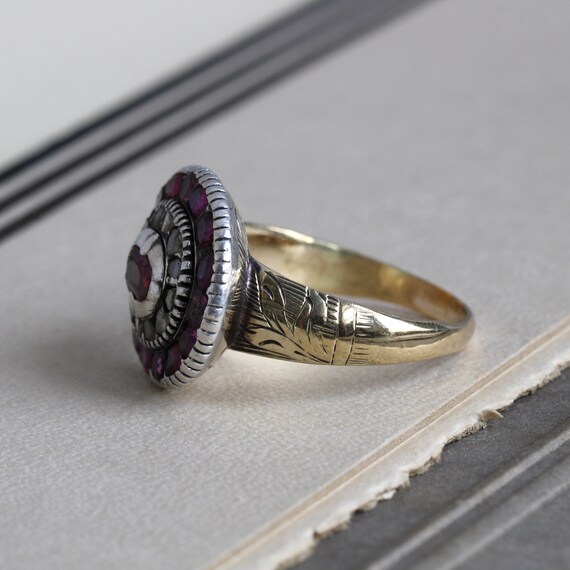 Georgian Ruby & Rose Cut Diamond Ring, Antique Ci… - image 6