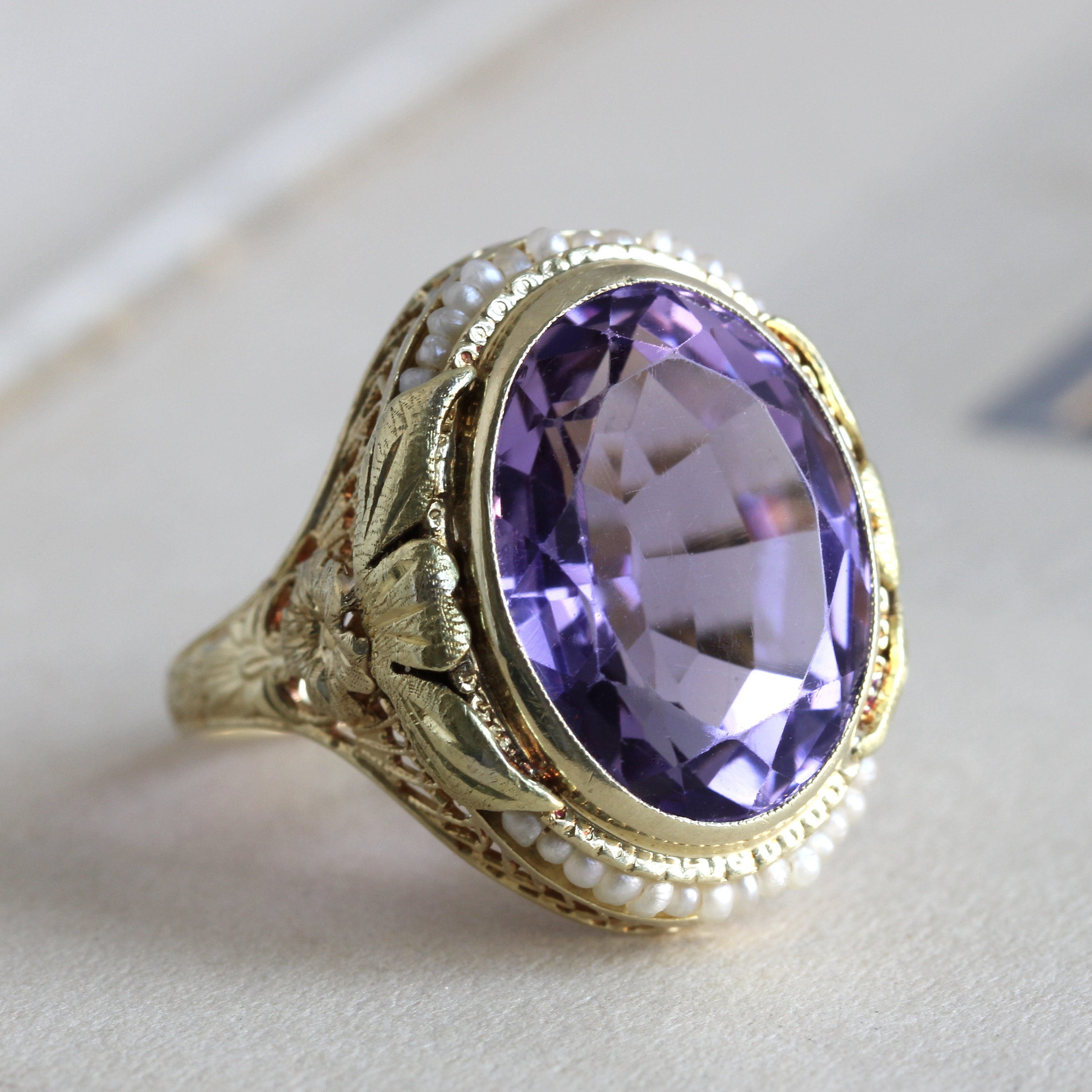 Antique Art Deco Filigree Amethyst & Pearl Ring - Etsy