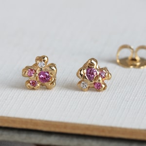 Handmade Pink Spinel & Diamond Stud Earrings