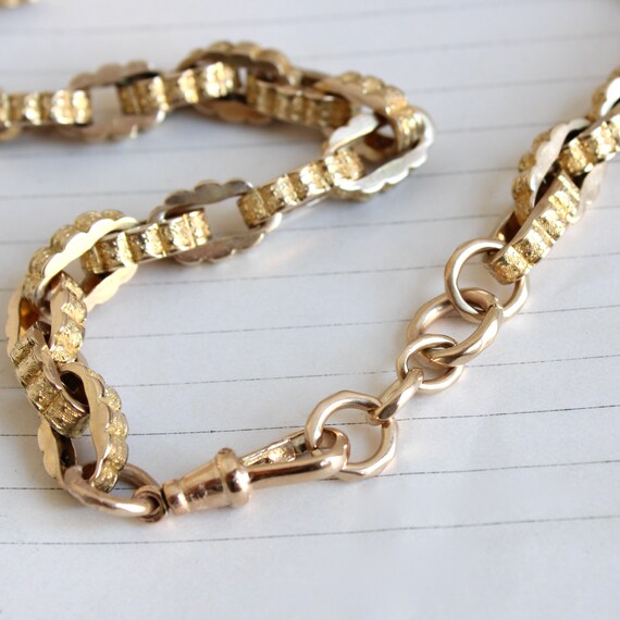Antique 10k Watch Chain Necklace With Embossed St… - image 4