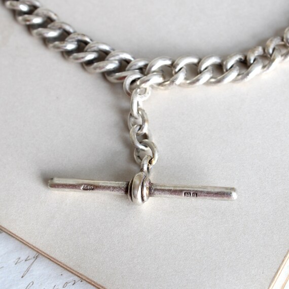 Victorian Sterling Silver Watch Chain Necklace Gem