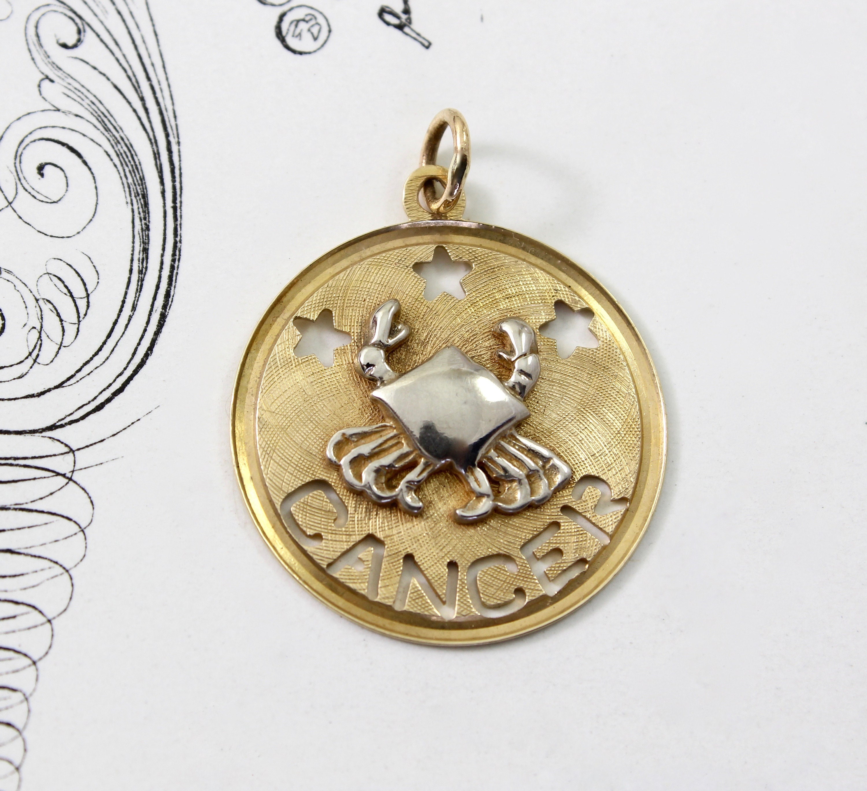 Vintage 14k Cancer Zodiac Charm Yellow 