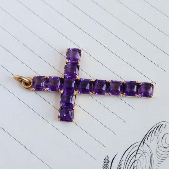 Antique Victorian 14k Amethyst Cross - image 3