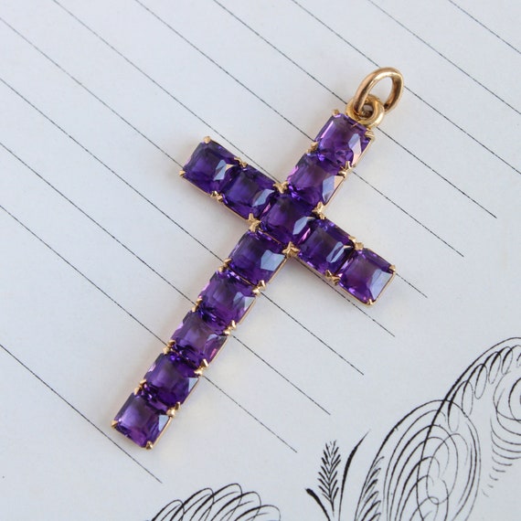 Antique Victorian 14k Amethyst Cross - image 2