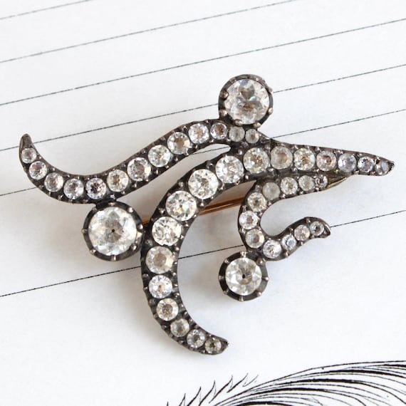 Georgian Black Dot Paste Brooch, Antique Sterling Silver & Rose Gold Posy Pin