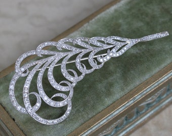 Antique 18k & Old Cut Diamond Feather Brooch