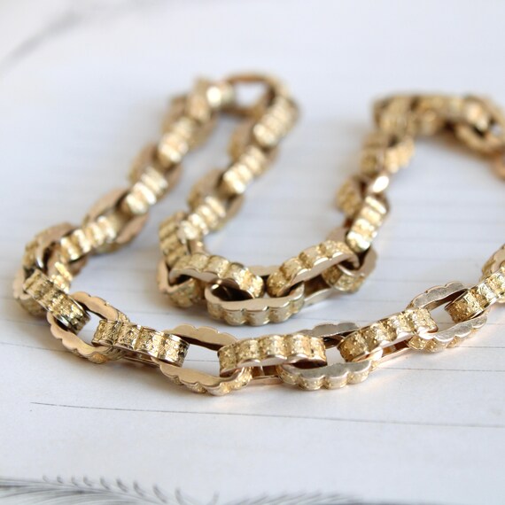 Antique 10k Watch Chain Necklace With Embossed St… - image 1