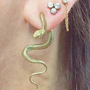 Handmade 14k Gold Snake Statement Earrings