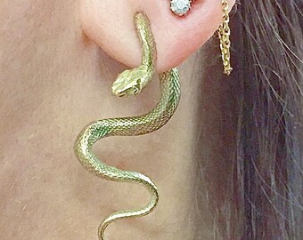 Handmade 14k Gold Snake Statement Earrings