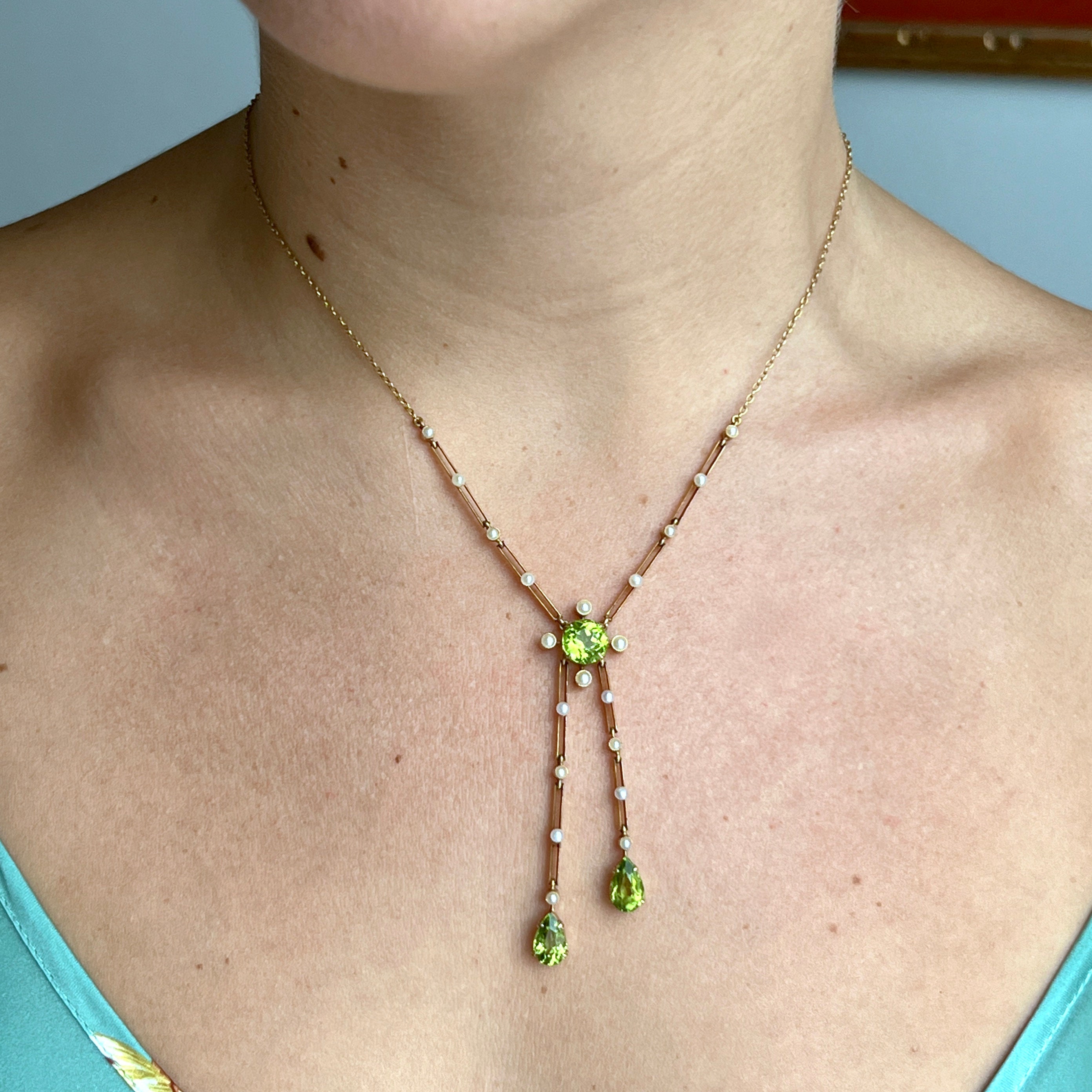 Edwardian peridot, tourmaline and seed pearl pendant - Heirlooms Of Wareham