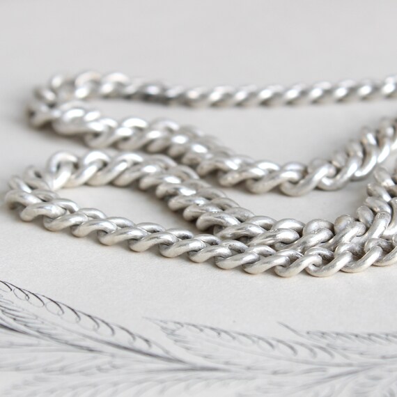 Victorian Sterling Silver Watch Chain Necklace Gem