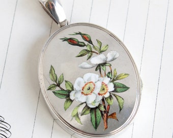 Victorian Sterling Silver & Enamel Roses Locket