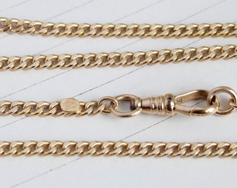 Antique 14k Gold Curb Chain Layering Necklace with Charm Clip, Dated 1913