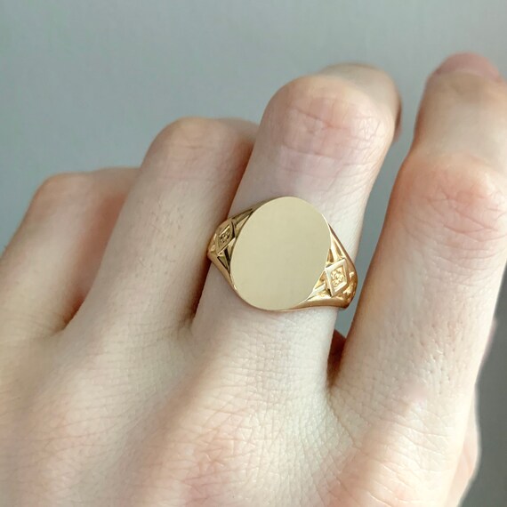 Vintage 14k Gold Signet Ring Blank Mid Century Engravable Initial