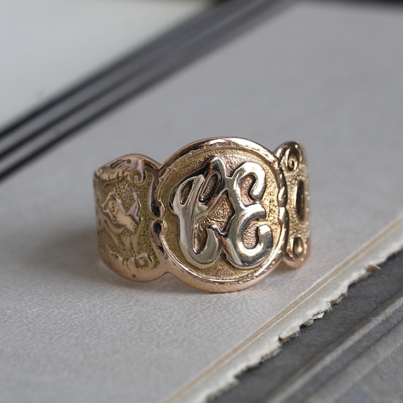 Antique 14k Masonic Signet Ring, Initials C.E. - image 1