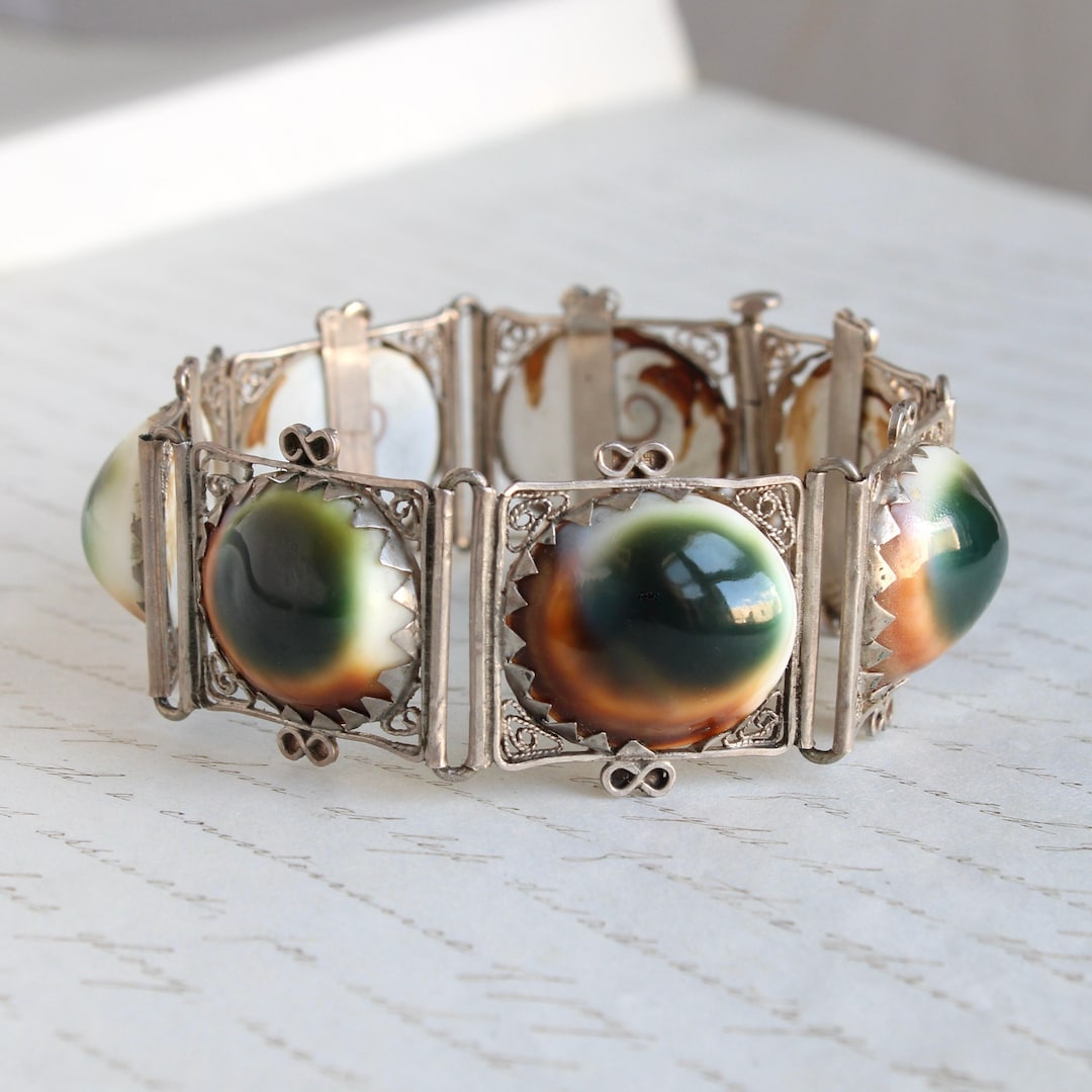 Antique Silver Filigree Operculum Shell Bracelet - Etsy