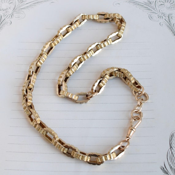 Antique 10k Watch Chain Necklace With Embossed St… - image 2