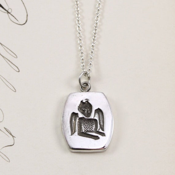 Sterling Silver Winged Devil Intaglio Charm Pendant Necklace Etsy