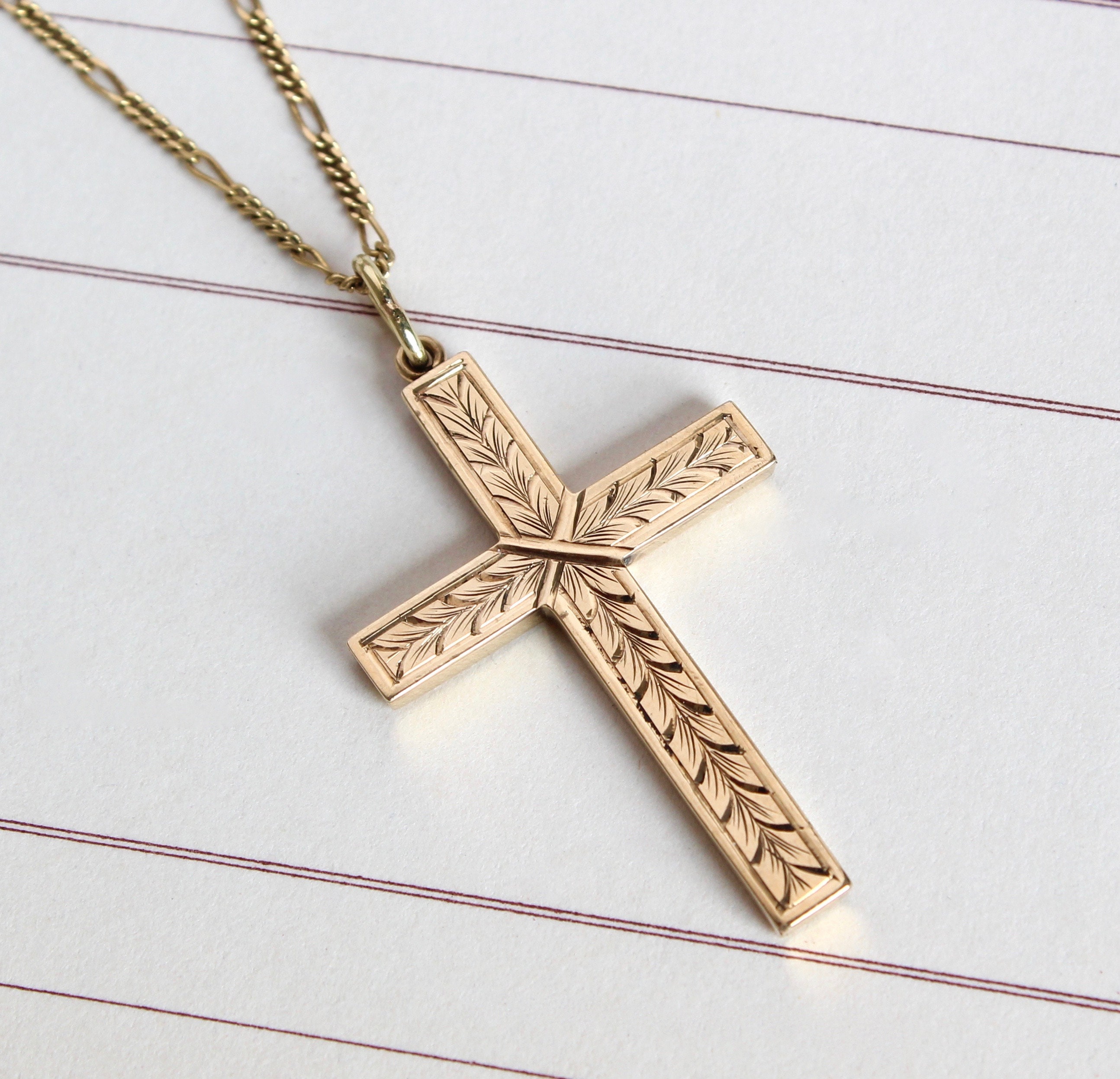 1940s Era Statement Religious Faith Flower 40s Fine Jewelry Vintage Cross Necklace Retro 10k Yellow /& White Gold Genuine Diamond Pendant