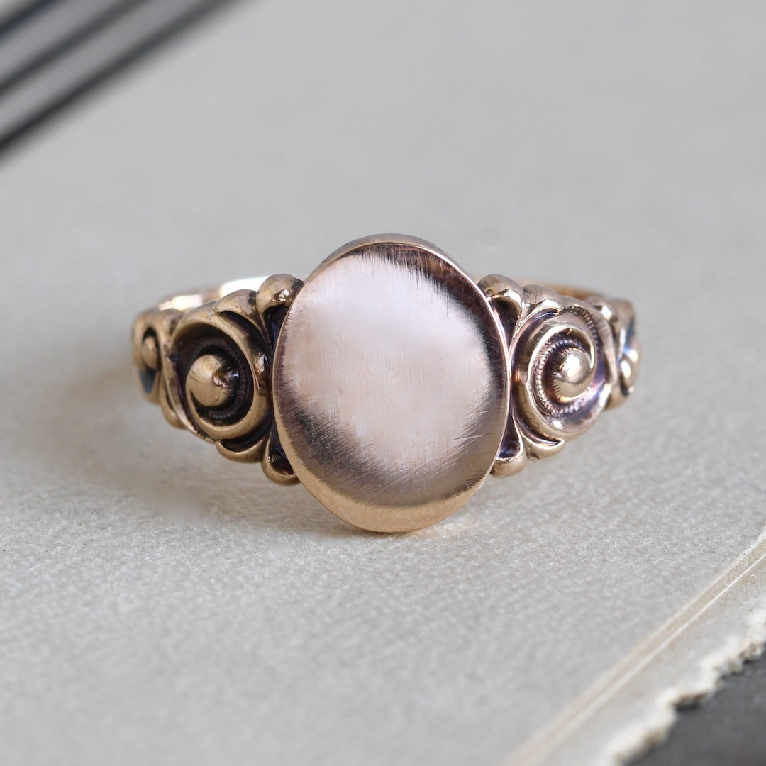 Antique 10k Gold Engravable Signet Ring, Initial Monogram Jewelry - Etsy