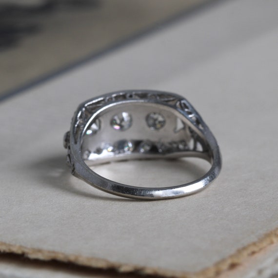 Antique Platinum Filigree Diamond Ring, Three Sto… - image 6