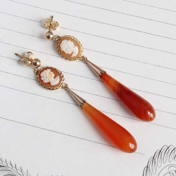 Long Carnelian Drop Ring Earring Long Carnelian Drop Ring Earring
