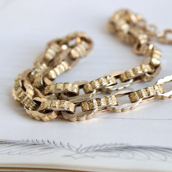 Antique 10k Watch Chain Necklace With Embossed St… - image 3