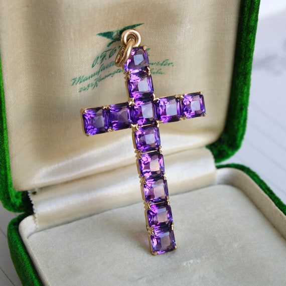 Antique Victorian 14k Amethyst Cross - image 1