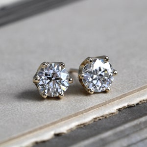 Old European Cut Diamond Stud Earrings, 14k 1.70 ctw OEC, Appraisal Included