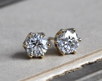 Old European Cut Diamond Stud Earrings, 14k 1.70 ctw OEC, Appraisal Included