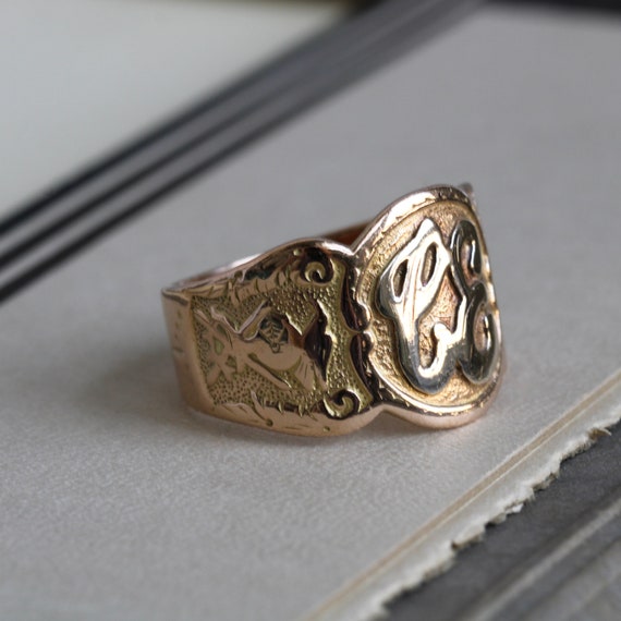 Antique 14k Masonic Signet Ring, Initials C.E. - image 2