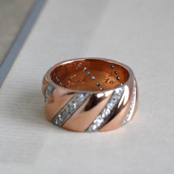 Vintage 14k Rose Gold & Platinum Diamond Band, Re… - image 5