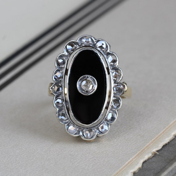 Black onyx ring with diamond in center deals