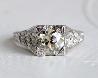 Art Deco Platinum 1.65 ct OMC Diamond Ring