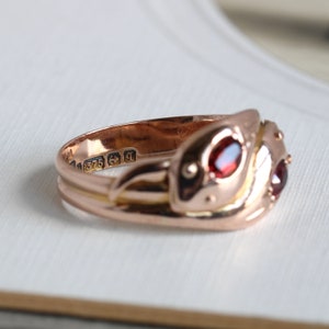 Antique 9K Rose Gold & Garnet Snake Ring, dated 1915 image 4