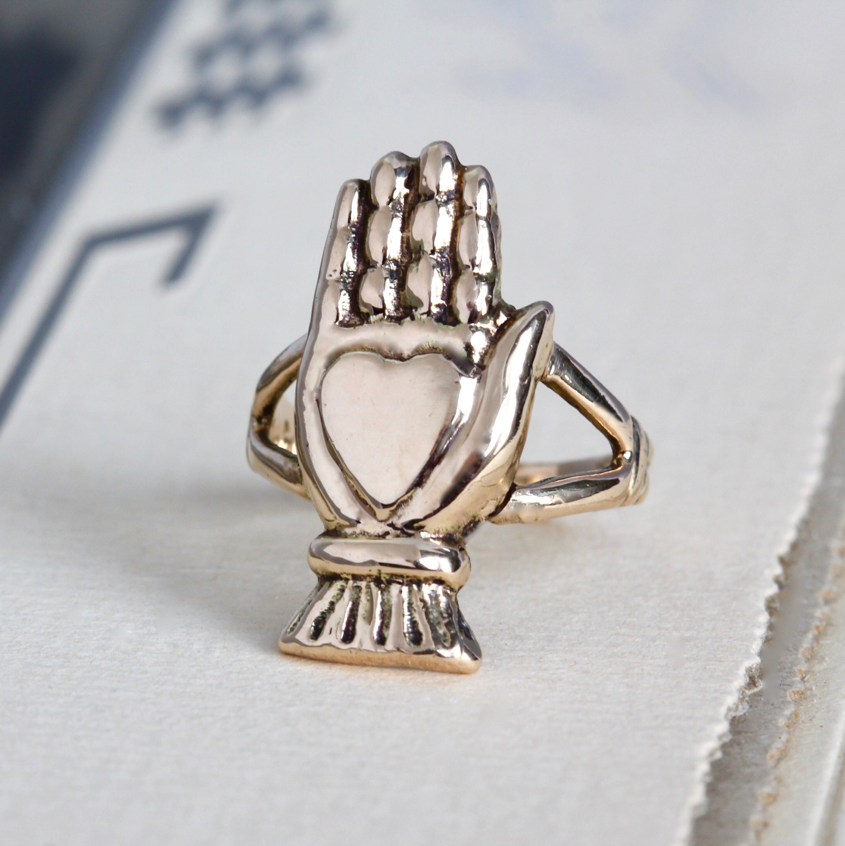 Gold Heart in Hand Ring 10k Antique Style Friendship Etsy Polska