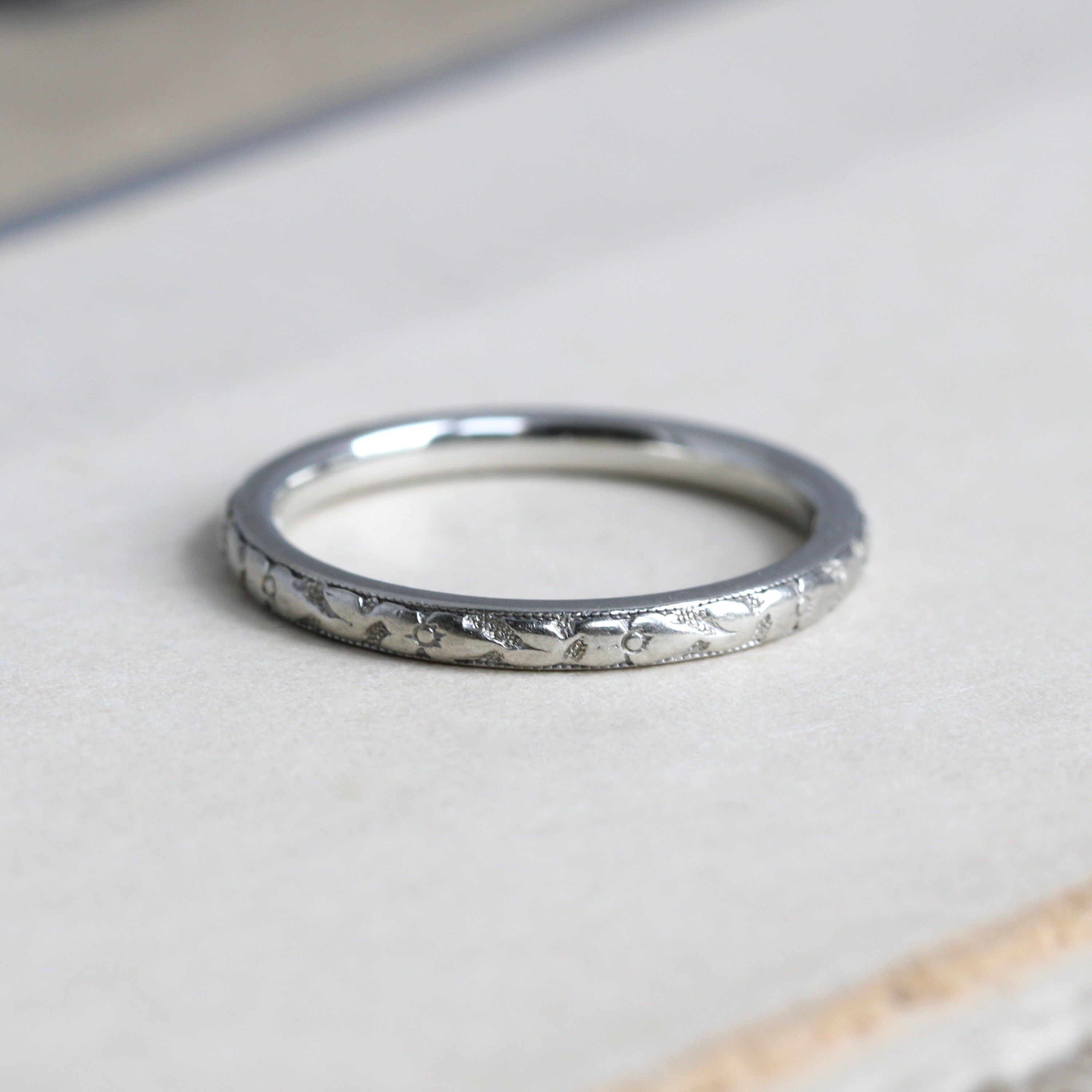 Vintage 18k White Gold Orange Blossom Eternity Band Wedding or