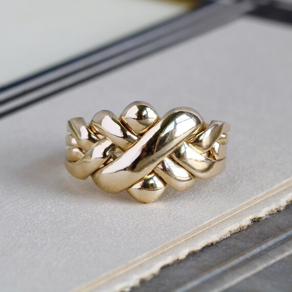 Vintage 14k Puzzle Ring, Turkish Wedding Band Gem