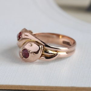 Antique 9K Rose Gold & Garnet Snake Ring, dated 1915 image 3