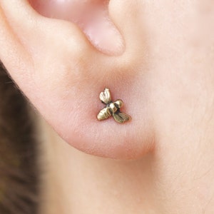 Dainty 14k Gold Bee Stud Earrings, Bumble Honey Bee Studs
