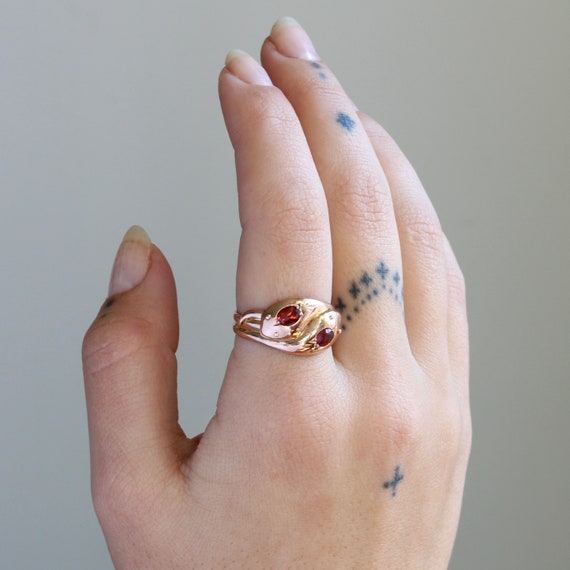 Antique 9K Rose Gold & Garnet Snake Ring, dated 1… - image 5