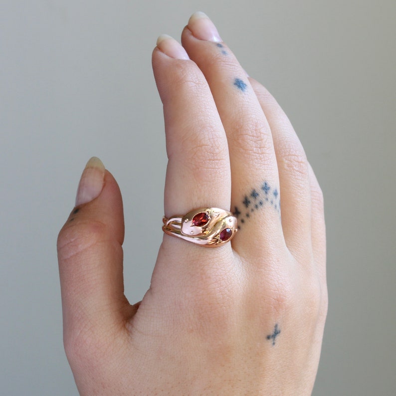 Antique 9K Rose Gold & Garnet Snake Ring, dated 1915 image 5