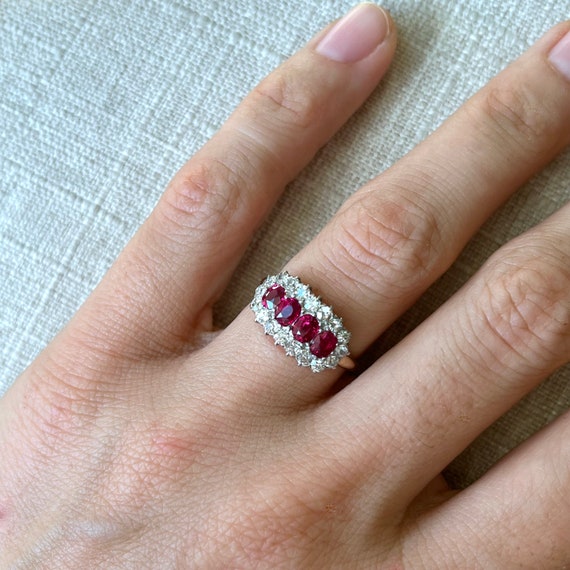 Unheated Cushion Ruby Ring w/ Baguette Diamonds Platinum