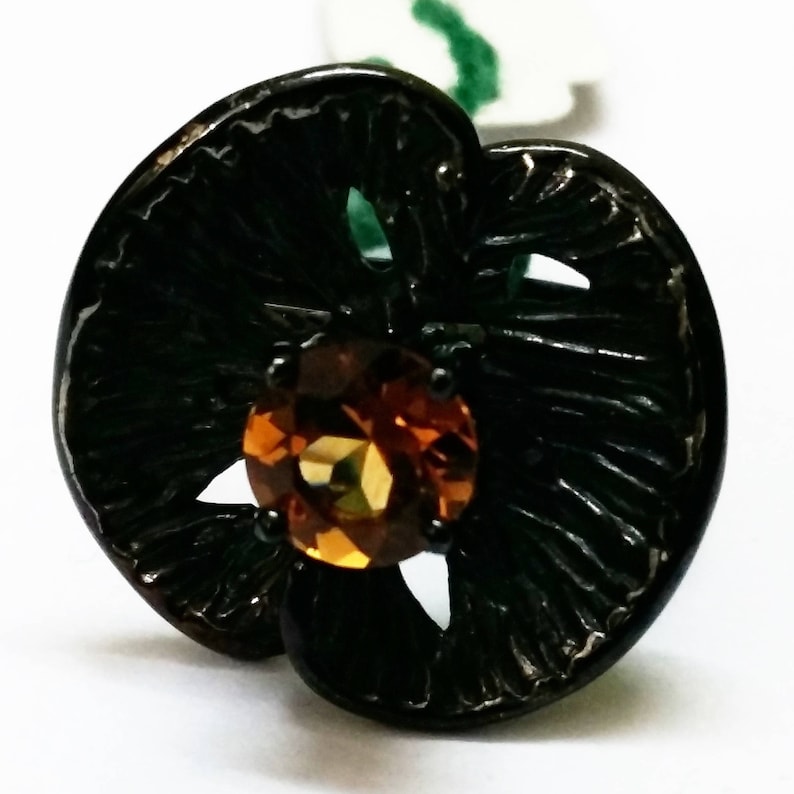 10.570 gram Dark 925 Silver with Natural Citrine Engagement Lovely Ring~Perfect Gift for some you love and care~