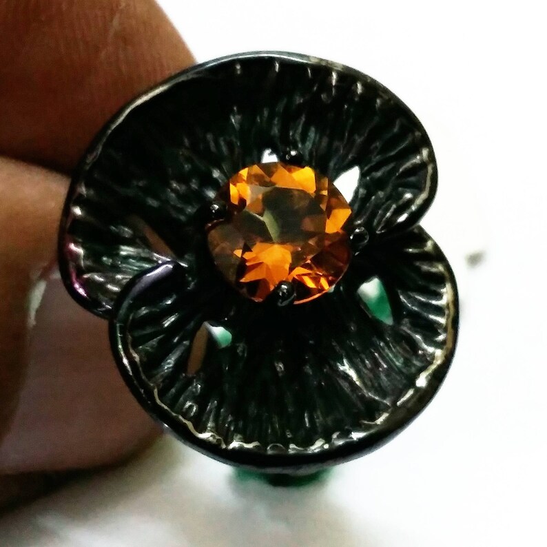 10.570 gram Dark 925 Silver with Natural Citrine Engagement Lovely Ring~Perfect Gift for some you love and care~
