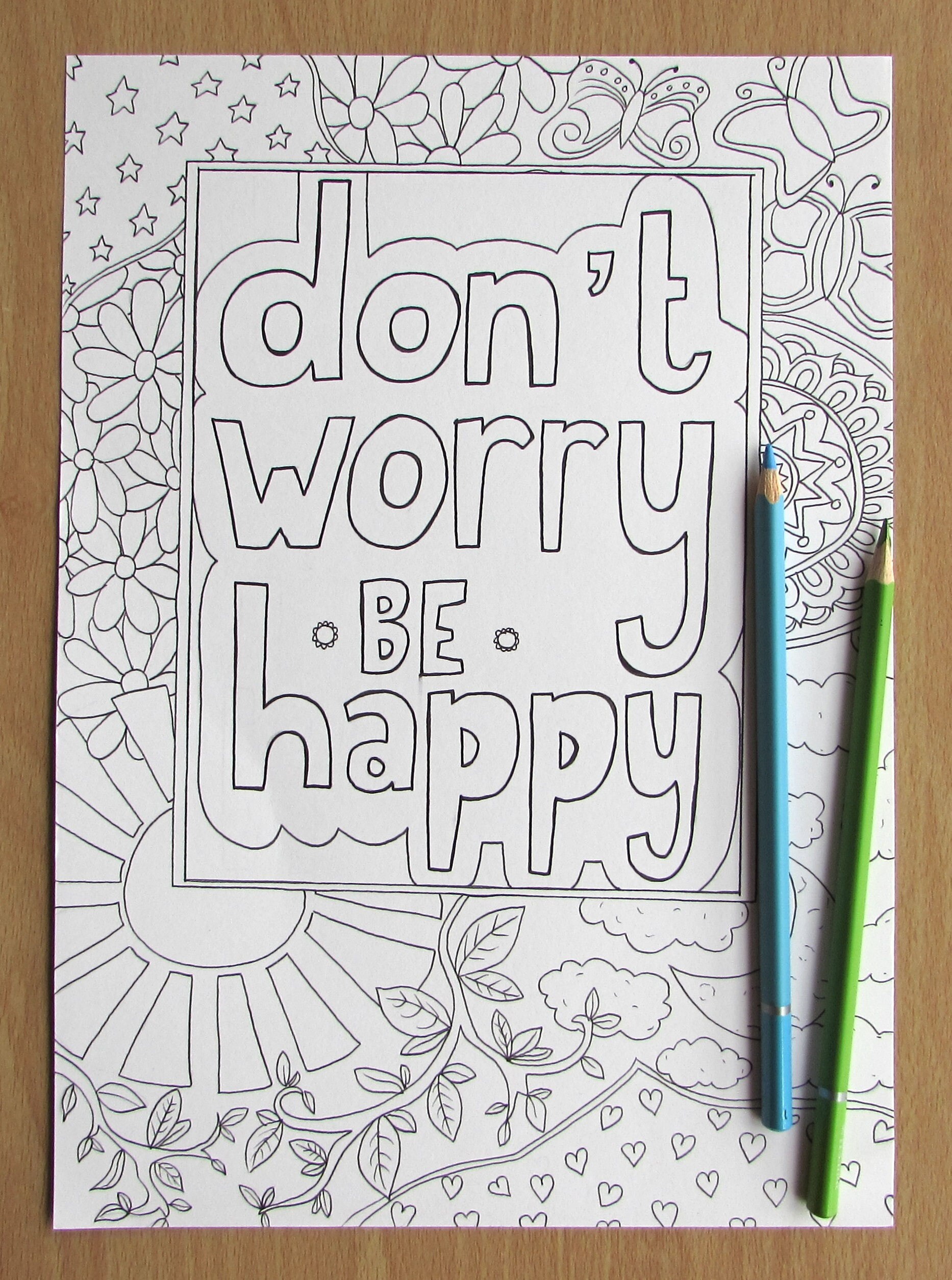 Don't Worry Be Happy A4 Printable Colouring Page PDF | Etsy