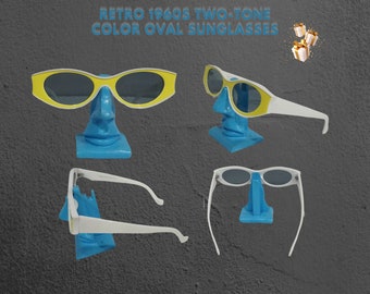 Yellow Retro 1960s Two-Tone Color Oval Sunglasses 50mm