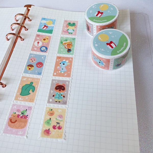 animal crossing washi tape, washi tape, cute kawaii tape, stamp washi tape, cute stamp tape, journaling, stationary