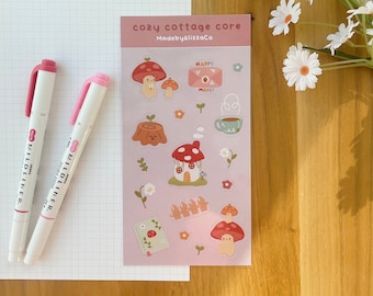 mushroom sticker sheet, mushy stickers, cottage core stationary, cute stickers, kawaii sticker sheet, bullet journaling, kawaii stationary